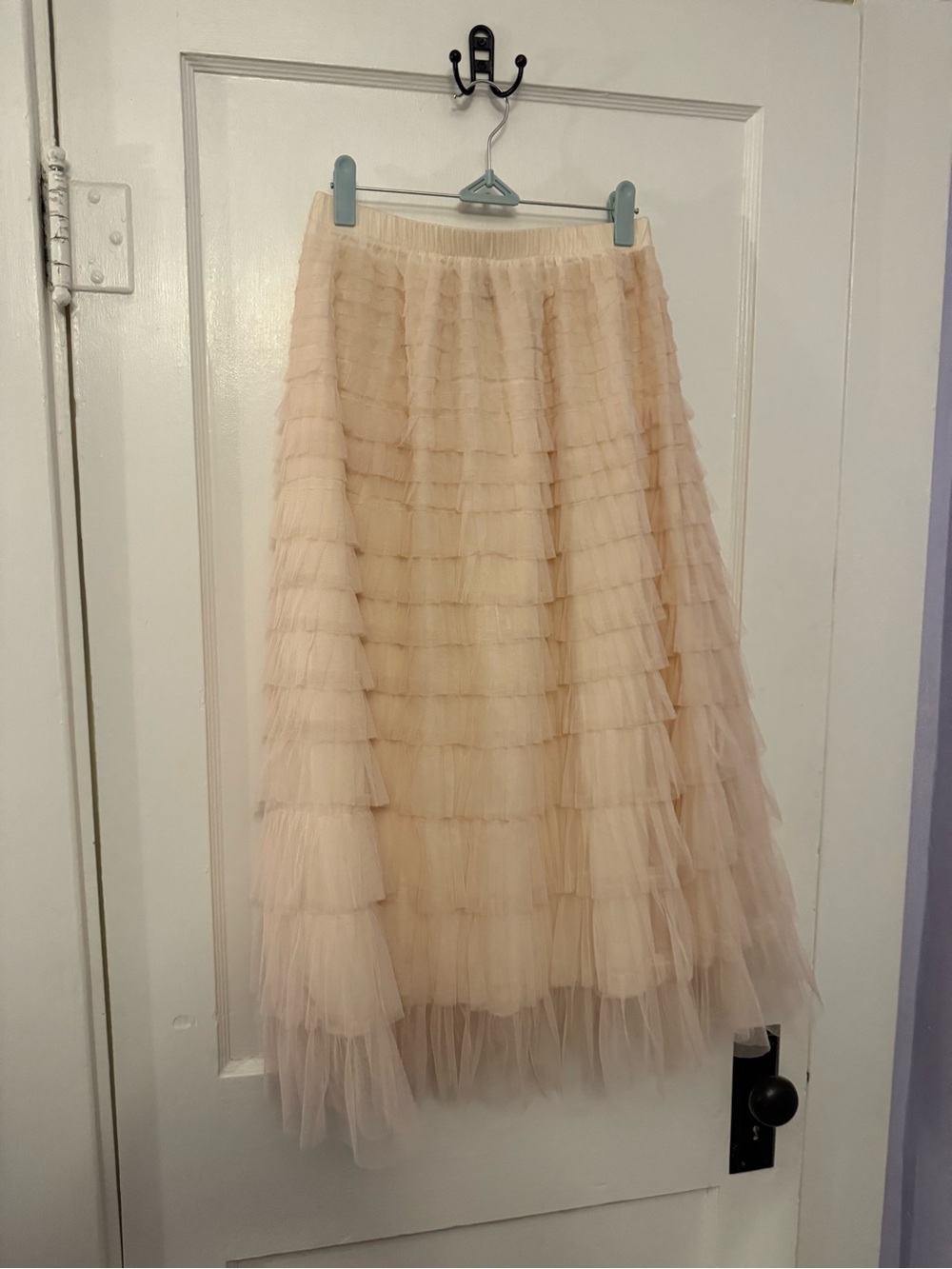 Blush Cream Tiered Tulle Midi Skirt